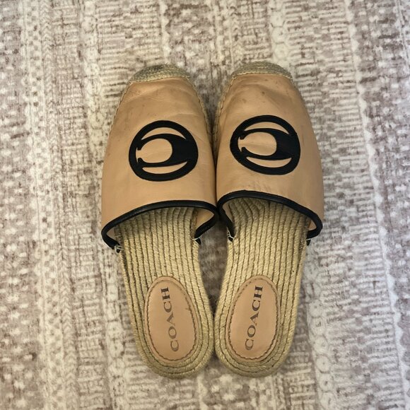 COACH Channing Espadrille Slides Size 10 Beachwood Nude Leather Slip On Sandals - Picture 1 of 6